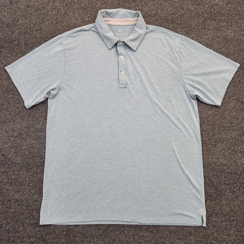 Free Fly Mens XL Blue Solid Short Sleeve Performance Bamboo Polo Shirt Golf